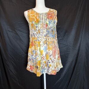 RAGA Women’s size Small Boho Chic Multicolor Floral Sleeveless Tunic‎